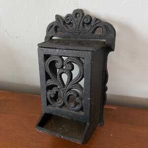 Vintage Black Cast Iron Wall-Mounted Match stick holder